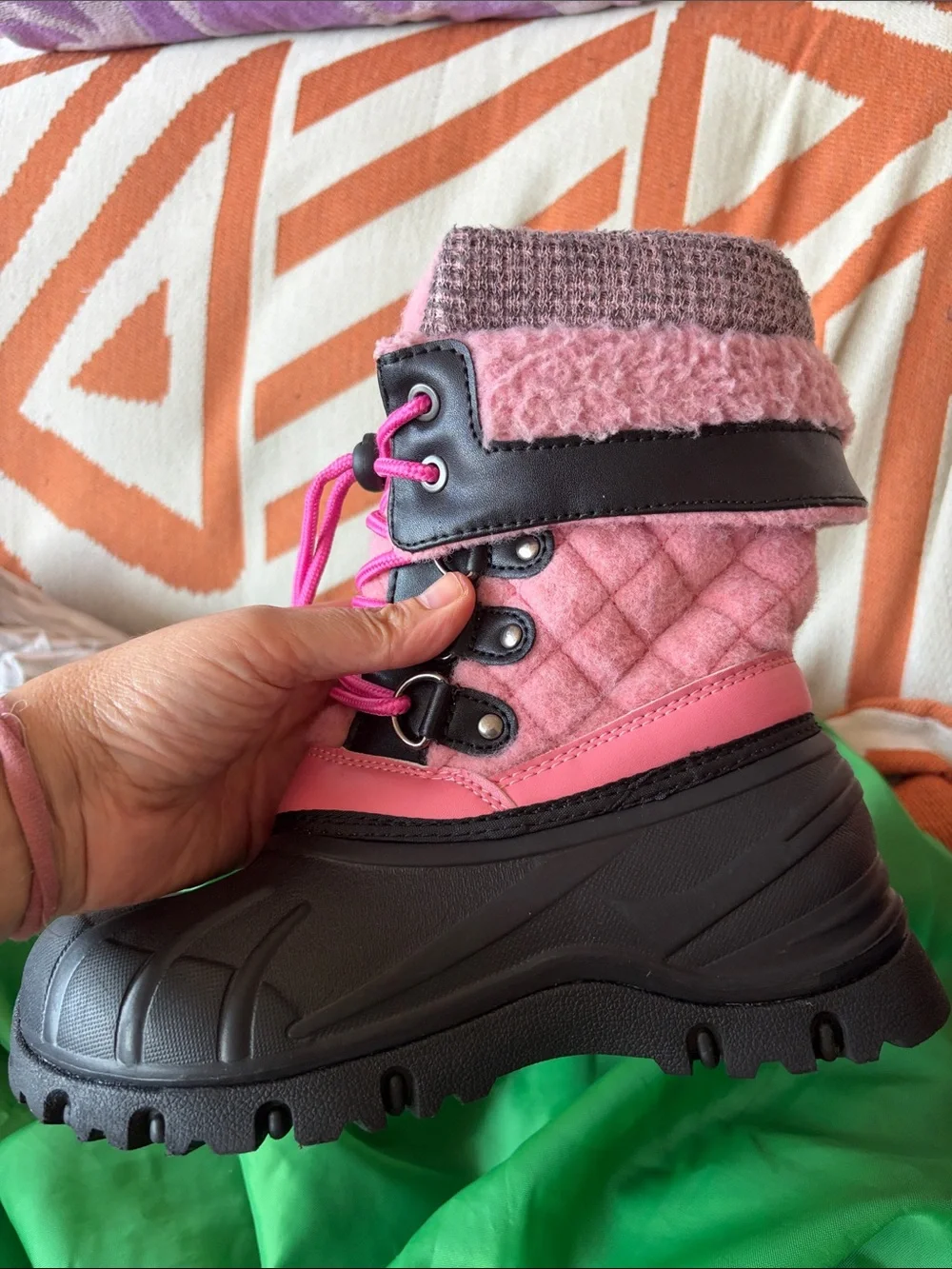 Kids Waterproof Pink Snow Boots with Insulated Fleece Lining